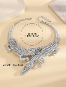 1pc Retro European Exaggerated Rhinestone Crocodile Necklace, Women Personalized Choker Accessory - Alligator Necklace - View 10