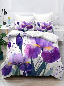 Juego de edredón con estampado de flores de iris (1 * Edredón + 2 * Fundas de almohada, sin relleno), suave, cómodo y transpirable, adecuado para dormitorio y habitación de invitados, se puede regalar a familiares y amigos.