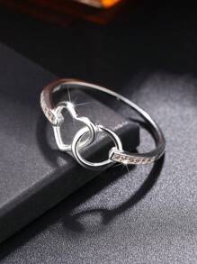 Anel feminino com design de círculo e coração vazado em prata esterlina S925, simples e elegante, acessório de moda essencial