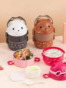 Lonchera contenedor alimentos diseño oso gafas bento térmico portátil caja lunch niños adultos camping escuela viaje almacenamiento funcional - Café integral - Ver 3