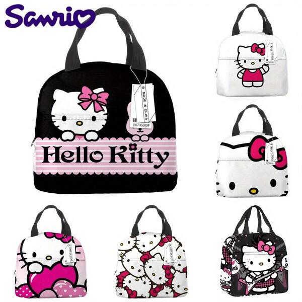 Sanrio 1 Stück autorisierte, süße Sanrio Cartoon Hello Kitty Lunch Tasche mit großer Kapazität für Mädchen, tragbare KT Bento Tasche für Arbeitnehmer, wasserdicht und thermisch isoliert, Reisebeutel, Rückkehr zur Schule, Outdoor Tragetasche