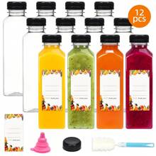 Superlele 12/36/45/56pcs 12/16oz Plastic Juice Bottles With Caps, Reusable Juicing Bottles, Clear Empty Containers For Drinks, Smoothies And Other Beverages