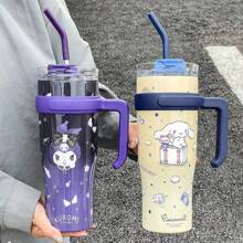 1 pezzo Bottiglia d'acqua isolata carina da 40 once/1,2 litri in acciaio inossidabile 304 con accessori in silicone, tazza da caffè e tumbler con motivo  rosa,  e Cinnamoroll, adatta per scuola, ufficio, infermieri e insegnanti, articoli autorizzati . Articoli per il ritorno a scuola