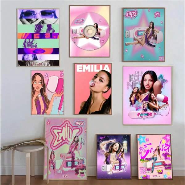 1 Pc Optinal Frame Posters Wall Arts Pop Singer Emilia Mernes Mp3 Good Quality Prints And Posters Vintage Room Home Bar Cafe Decor Aesthetic Art Wall Painting, Wall Art With Frame