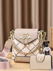 Two Pieces Mini Mobile Phone Bags Set - Fashion Print Shoulder And Crossbody Bags - Khaki - View 2