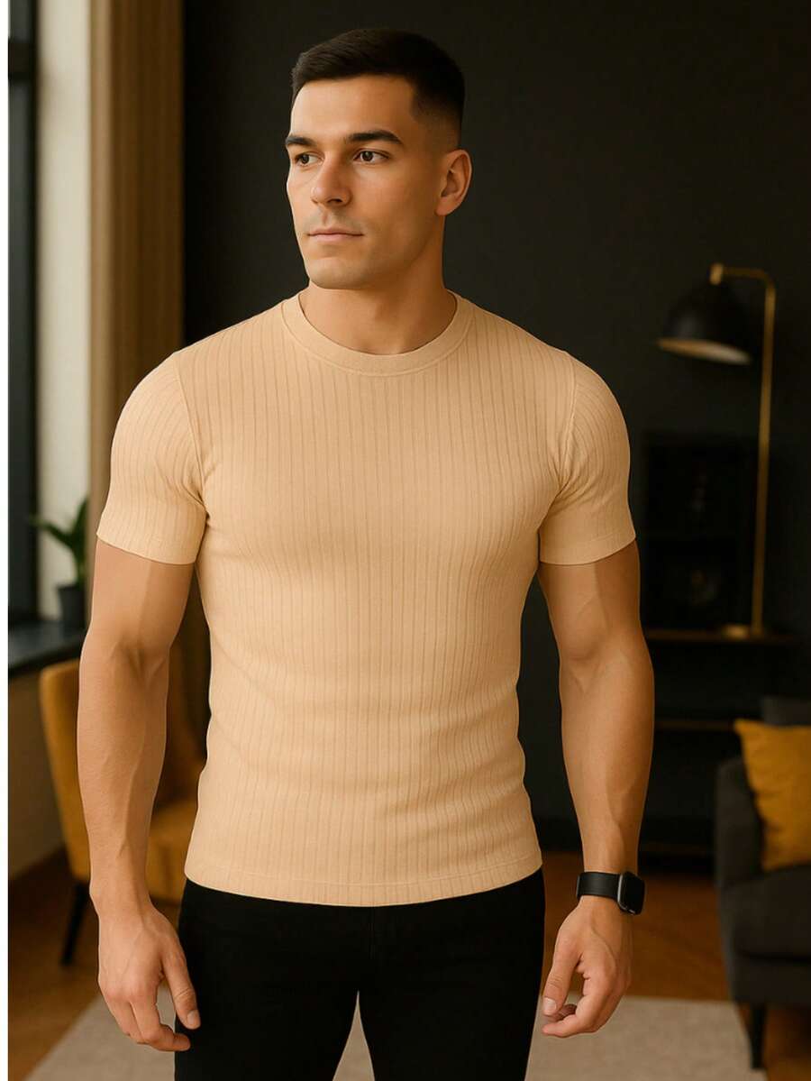 Men's 100% Ribbed T-Shirt - Beis - Ver 1