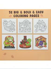 1pc 52Page Hygge Place Coco Coloring Book For Adults And Kids, Bold And Easy, Simple And Big Designs For Relaxat [ Hand Drawn Must-Have ]Hygge Place Drawing Coloring Book With Zero Foundation Copying, Stress Relieving Graffiti