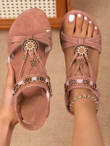 Sandali da donna in stile bohémien estivo, alla moda, eleganti, comodi e sexy, adatti per lo shopping, le vacanze, gli eventi, le feste, i matrimoni, il lavoro e l'uso quotidiano - Rosa - Visualizzare 3