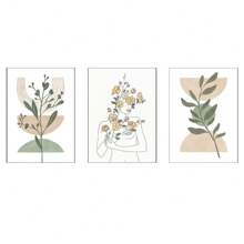 1/3Pcs Abstract Botanical Geometry Wall Arts ,Optional Frame Floral Lines, Women's Abstract Posters, Fashionable Wall Arts Decoration, Bedroom, Living Room, Office Home Decoration Paintings