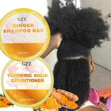 GZE 2 Packs Ginger Shampoo Bar Soap And Turmeric Solid Conditioner Hair Set For Healthy, Lock In Moisture & Shine And Control Frizz. Repairs, Softens And Dry, Brittle, Frizzy Hair