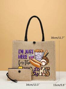 2pcs Linen Letter Print Travel Tote Bag Set - Khaki - View 5