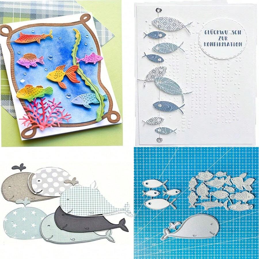 Fishes Die Cuts For Card Making, Whale Metal Cutting Dies, Metal Die Cutting Mold, Scrapbooking Dies, DIY Etched Embossing Stencil For Crafts