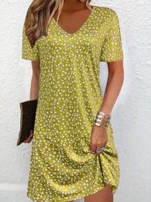 Vestido de gasa ligero con estampado de flores diminutas, elegante y casual para vacaciones y oficina para mujer, primavera/verano