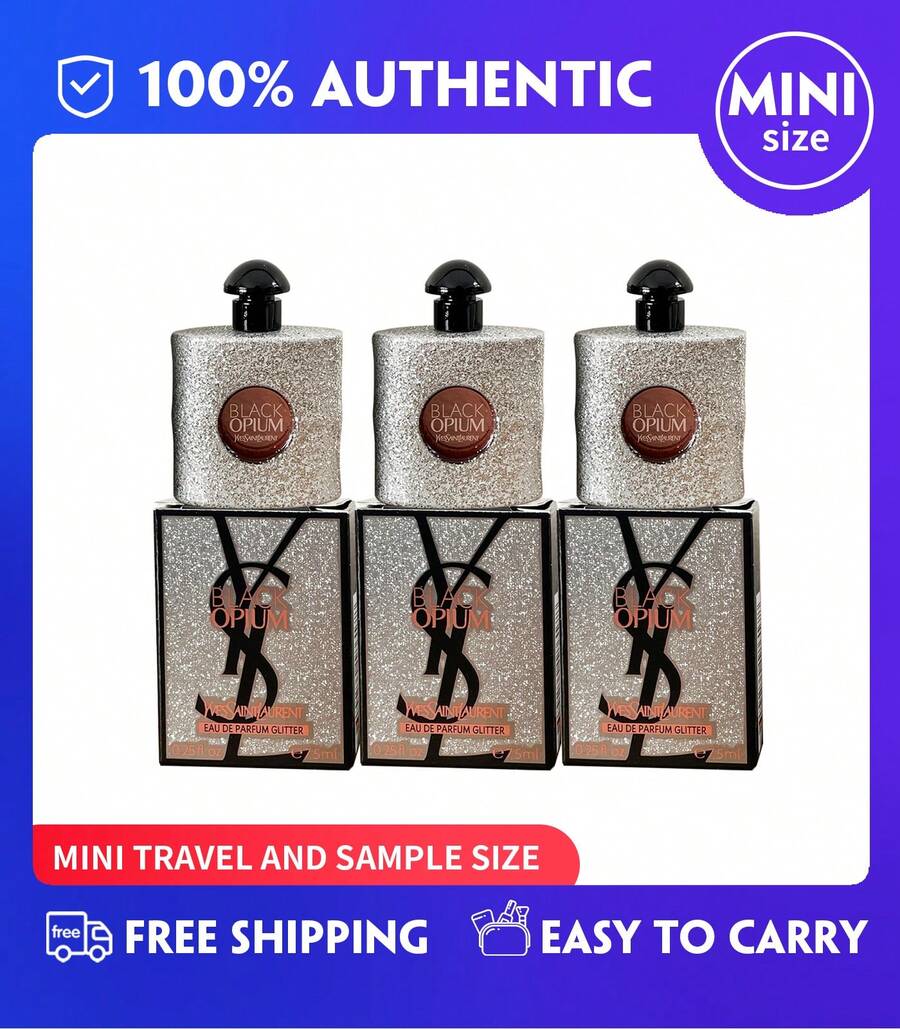 YSL Black Opium Glitter Eau De Parfum, 7.5ml (0.25 Oz) Women's Perfume - Mini Splash EDP, Marshmallow & Coffee, Travel Size (Set Of 3) - Black Opium Glitter 22.5ml(7.5ml*3瓶) - 查看 1