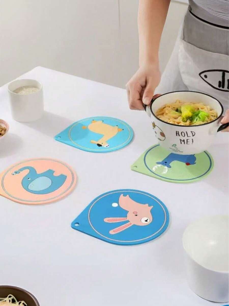 1 pieza Almohadilla de silicona resistente al calor con diseño de animal, salvamanteles elegante para uso doméstico, alfombrilla de aislamiento de alta temperatura para platos, tazones y utensilios de cocina