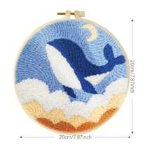 1 Set Dolphin Diy Punch Needle Kits For Kits Beginners Starter Hoop Embroidery Punch Needle Starter Craft Set For Diy Gift Home Decoration 7.87*7.87inch