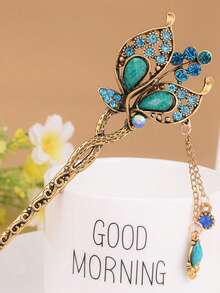 1pc Vintage Palace Retro Style Butterfly Shaped Hair Clip With Rhinestone Design, Alloy Metal Material, Hair Accessory - Multicolor - View 4