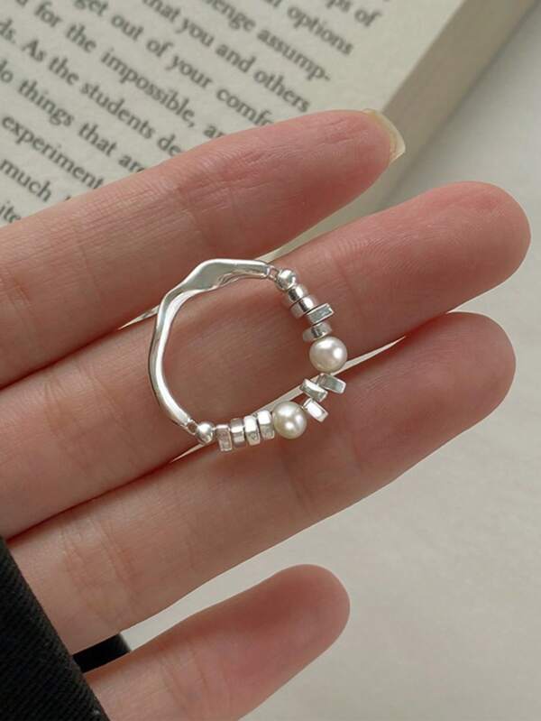 1 pièce Bague-charm en argent sterling S925 avec perle ondulée