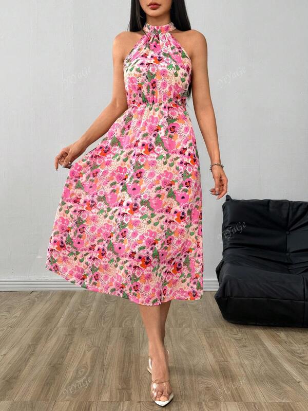 European & American Elegant Floral Print Dress, Delicate Sweet & Charming Style