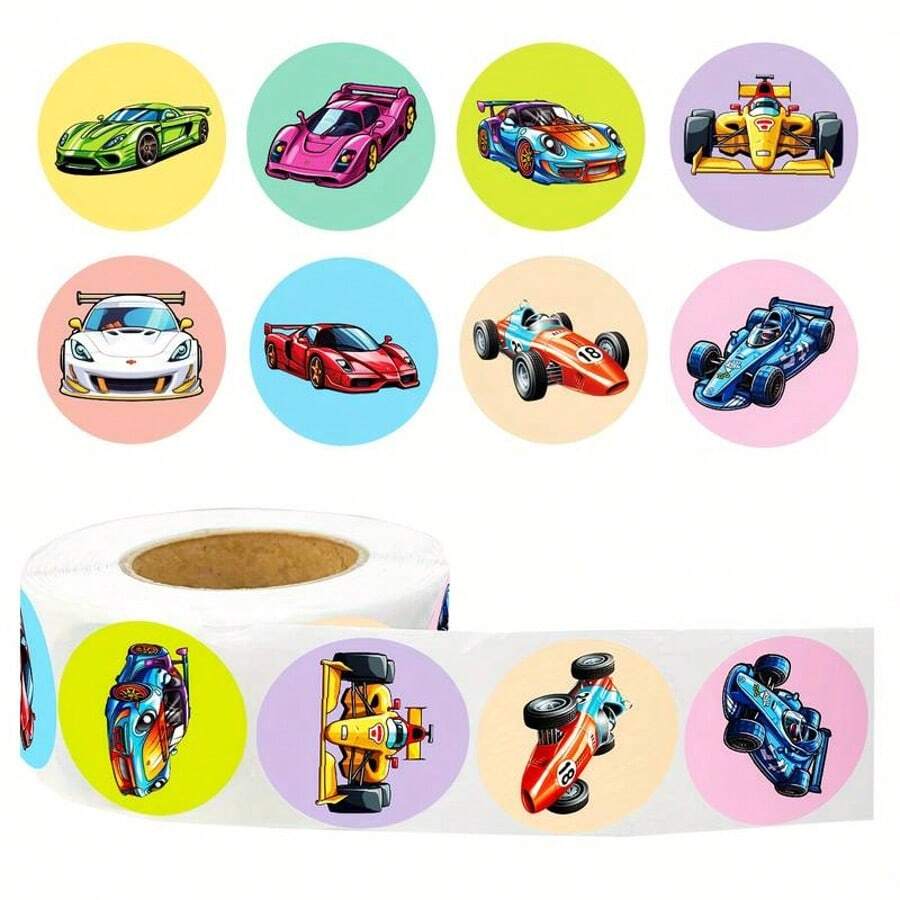 500pcs/Roll Cartoon Race Car Stickers - Personalized Fashion Stickers, Suitable For Scrapbooking, Cups, Laptops And Cars - High-Definition Printed Surface Coating, Easy To Apply - Personalized And DIY Craft