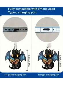 1 pezzo Tappo antipolvere per telefono in acrilico 2D a forma di drago cartoni animati, accessorio decorativo in silicone trasparente anti-polvere per telefoni cellulari, tablet, auricolari, porta di ricarica Kindle, adatto come piccolo regalo, compatibile con connettore Lightning/Type-C , protegge la porta di ricarica, saldo e non si stacca, design carino