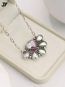 1 Peça Colar Vintage Chic com Pingente de Gema de Laser Turquesa para Mulheres - colar - Visão 10