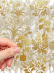 YWWBLD 50pcs Gold Textured Botanical Stickers Pet Material Transparent Stickers For Laptop Notepad Cover Room Decoration Diy Creative Stickers
