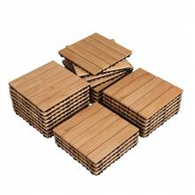 Costoffs 10/27PCS Waterproof Acacia Wood Interlocking Deck Tiles Wood Plastic Interlocking Flooring Tiles For Outdoor & Indoor/ Patio/ Garden, Wood - 木材-直紋-27件 - 查看 1