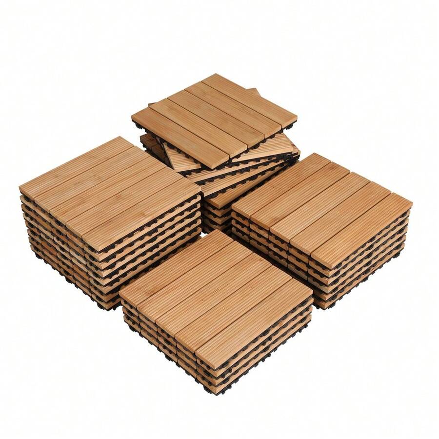 Costoffs 10/27PCS Waterproof Acacia Wood Interlocking Deck Tiles Wood Plastic Interlocking Flooring Tiles For Outdoor & Indoor/ Patio/ Garden, Wood - 木材-直紋-27件 - 查看 1