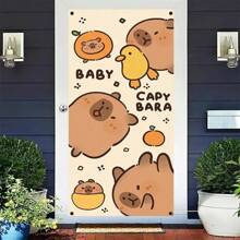 2D Door Banner, 1 Cute Capybara 2D Door Banner Curtain - Party Background, With Cute Brown Capybara Design, Perfect For Home Decoration And Christmas Celebrations, Holiday Decorations | Whimsical Themes | Carefully Crafted Birthday Decorations Tapestry Room Decor Flag Party Decorations