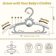 Baby Clothes Hangers 80PCS, 11"-14" Extendable And Stackable Kids Hangers, 45g Ultra-Thick Space Saving Non-Slip Plastic Hanger For Infant, Toddler And Nursery Closet, Gray - Xám - Xem 3
