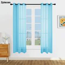 1 tấm/2 tấm rèm mỏng trong suốt, có nhiều kích cỡ, đầu khoen kim loại, vải mỏng thanh lịch cho phòng khách, phòng ngủ, trang trại, cửa sổ nhà bếp nhà hàng, màu xanh da trời - Màu xanh da trời - Xem 28