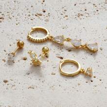 4PCS Butterfly Ear Stud Water Drop Pendant Earrings For Women,18K Gold Plated Stainless Steel And Copper,Simple CZ Zirconia Small Hoop Earring,Cartilage Piercing Jewelry