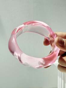 1 件透明闪亮粉色几何不对称螺旋圆形矩形树脂手链，夏季海滩度假装饰手链 - 彩色 - 查看 14