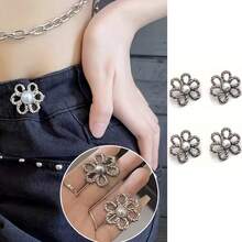1/2/3/4 对花朵牛仔纽扣紧带，可调节环扣，无需缝纫或工具，可拆卸牛仔裤纽扣装饰，适合宽松牛仔裤、裤子、裙子和袖子