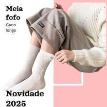 KIT 12 PAIRS OF CUTE WHITE WOMEN'S SOCKS WITH TEXTURED LONG SHAFT COTTON DESIGN - 白色 - 查看 2