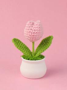 1pc Handmade Crocheted Yarn Simulation Tulip Potted Plant, Round Cute Woven Yarn Tulip, 1 Double Headed Stamen, 1 Triple Headed Flower Bud, Desktop, Car, Office, Home Decoration, Small Gift, Can Be Given To Family, Friends, Classmates, Birthdays, Teachers, Souvenirs, Night Market Camping Parties, Scenic Spots Easter