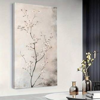 1 件无框极简主义白色花卉墙画 - 大型帆布印刷，无框，纹理背景海报，适合客厅、卧室或家庭办公室装饰，现代农舍风格，室内/室外使用，房间装饰
