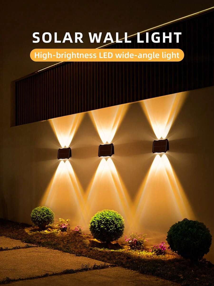 太阳能户外灯，装饰性太阳能供电栅栏灯户外防水带暖白 LED 聚光透镜，适用于外墙、甲板、露台、庭院、栏杆、车库、游泳池，易于安装，变色庭院灯房屋楼梯、后院，多彩模式，透镜亮度墙壁上下车库灯，太阳能下照灯，IP65 户外，太阳能花园露台门廊，万圣节和圣诞节装饰 - 暖光+白光 - 查看 1