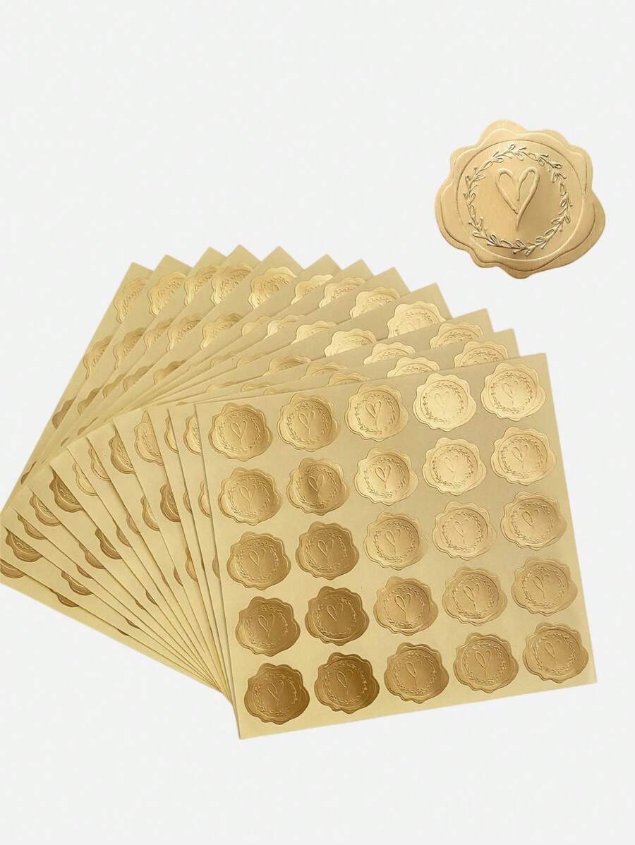 400PCS/16sheets Gold Embossed Envelopes With Love Wax Seals, Wedding Stickers, Self-Adhesive Envelope Labels, Invitation Party Stickers, Gift Wrapping Greeting Cards