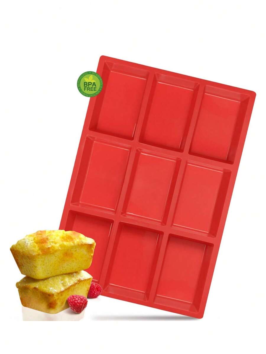 1pc Mini Loaf Pan, Non-Stick Mini Bread Pan, 9 Cavity Silicone Bread Baking Mold, Perfect For Mini Loaf Cake And Bread, Meatloaf, And - Multicolor - View 1