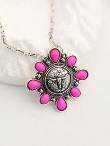 1 Peça Colar Vintage Chic com Pingente de Gema de Laser Turquesa para Mulheres - colar - Visão 14