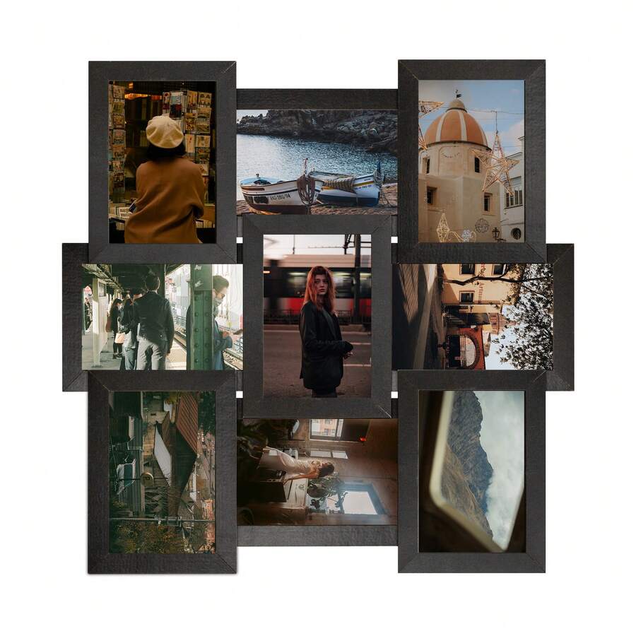 Picture Frames Collage , 9 Pack Photo Frame Set For Wall Gallery Decor-Farmhouse Photo Display 4x6 And 6x4 Wall Mounting,Assembly Required - 黑色 - 查看 1