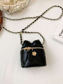 蝴蝶结装饰女孩迷你时尚链条斜挎包 - 黑色 - 查看 6
