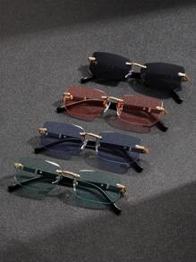 1 pièce Lunettes rectangulaires décoratives sans monture mode homme, accessoire essentiel de style rétro en matériau métallique de luxe, polyvalent et classique