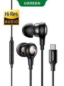 UGREEN C 型立体声低音耳机入耳式手机耳机有线耳机金属 HIFI 耳机带麦克风适用于手机平板电脑笔记本电脑兼容 15/16 - 黑色 - 查看 1