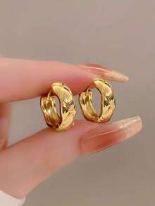 Winglove 1 件简约环形耳环女士珠宝 S925/925 纯银情人节休闲精致女士珠宝礼物 - 菱形格子耳扣 - 查看 2