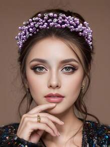 1 Piece Fashion Dreamy Pink And Purple Pearl Headband Elegant Shining Rhinestone Inlaid Sweet Princess Style Hair Accessories Holiday Party Bridesmaid Gift Casual Vacation Headwear, Hairband Headband For Women, Hair Accessories, Hair Hoop