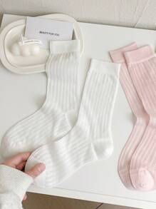 1 Pair Women's Solid Color Mesh Socks, Fashion Thin Breathable Versatile Candy Color Over-The-Knee Socks