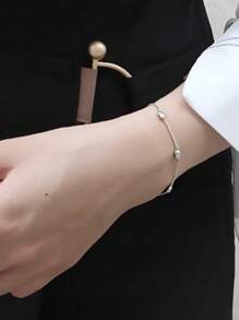 1pc S925 Sterling Silver Simple Solid Heart Adjustable Bracelet, Hypoallergenic Jewelry Gift For Women, Birthday, Anniversary, Valentine's Day Valentines